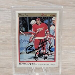 Brent Fedyk O Pee Chee Premier 1991 NHL Hockey Card Autographed Red Wings